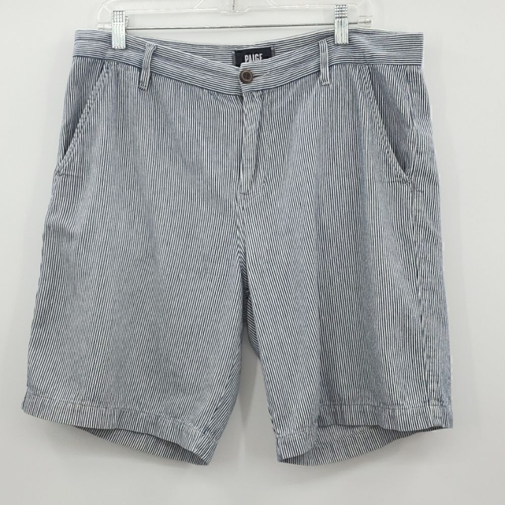 Paige Striped Straight-Leg 100 % Cotton Shorts Size 34 Unisex Shorts